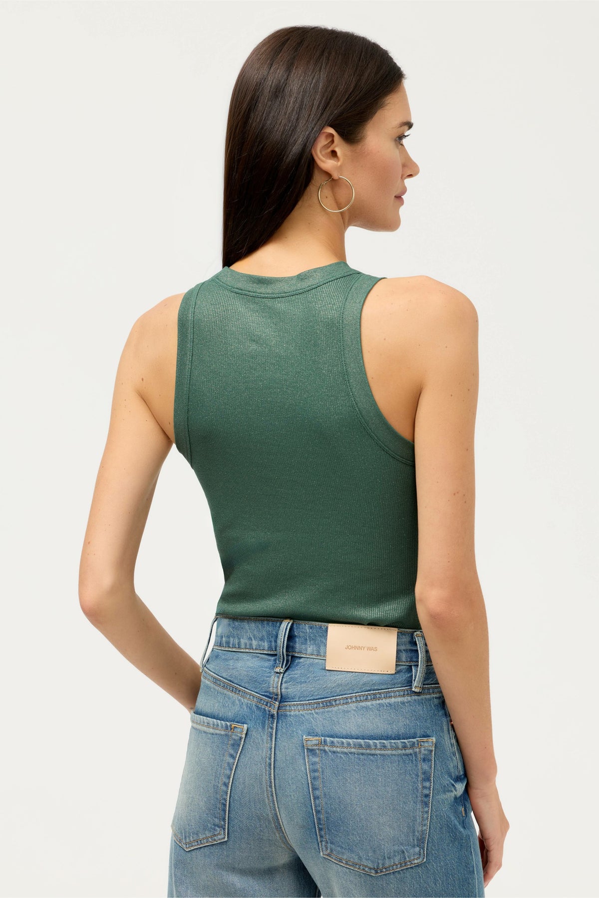 ESSENTIALS METALLIC BABY RIB CREWNECK TANK - Johnny Was Featured