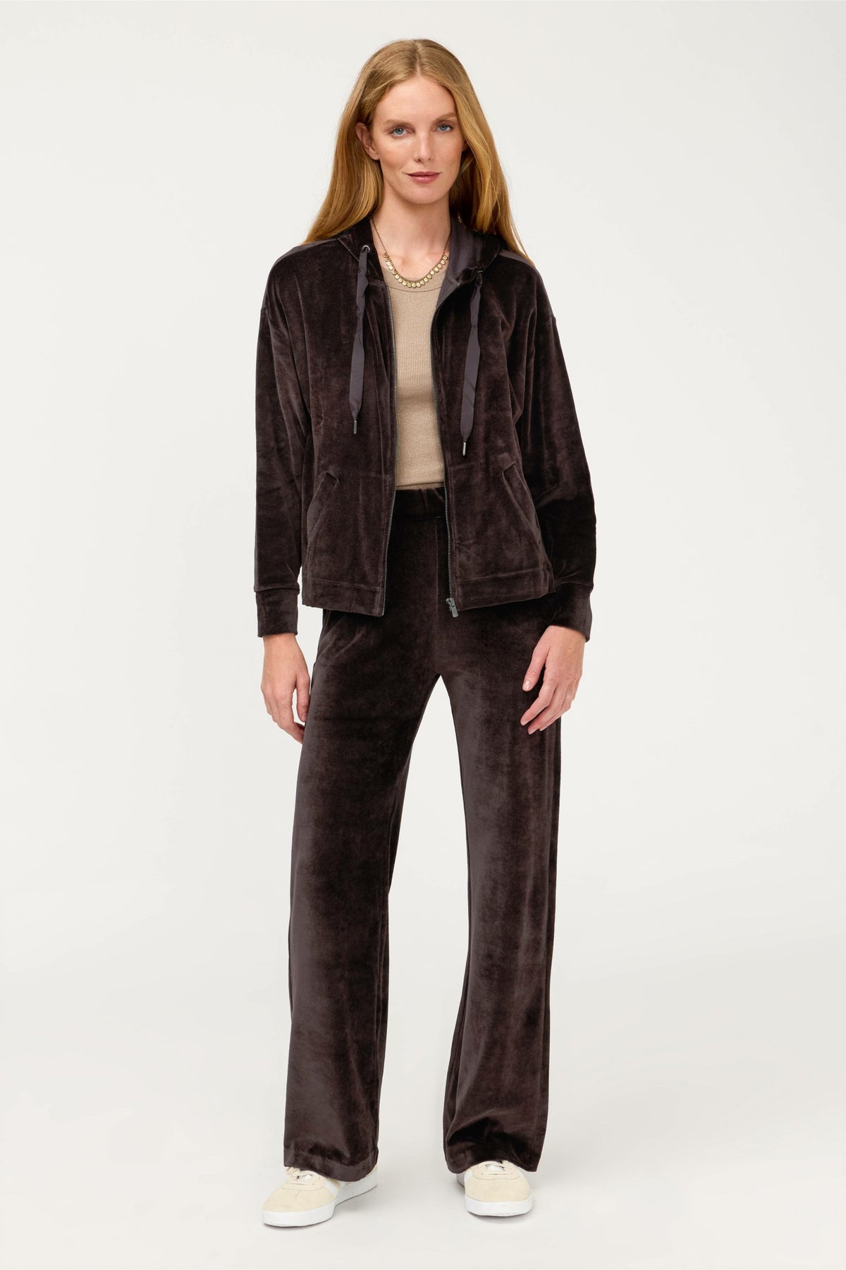 ESSENTIALS VELOUR LONG SLEEVE ZIP FRONT HOODIE - Johnny Was Signature