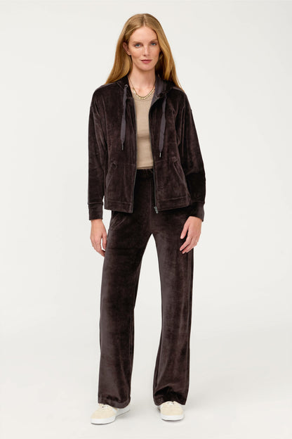ESSENTIALS VELOUR LONG SLEEVE ZIP FRONT HOODIE - Johnny Was Signature