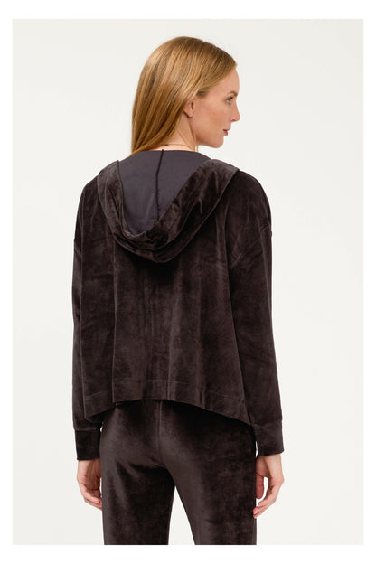 ESSENTIALS VELOUR LONG SLEEVE ZIP FRONT HOODIE - Johnny Was Signature