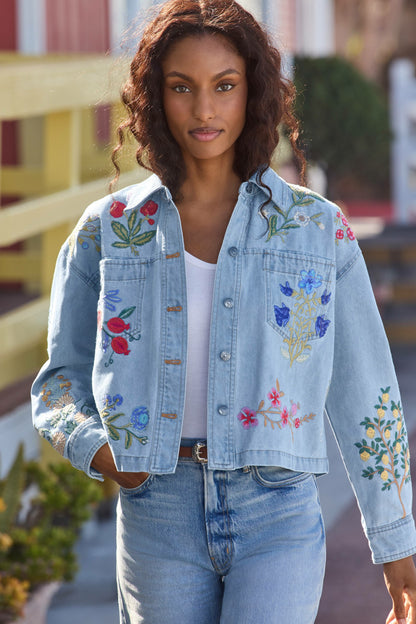 BEATRIX CROPPED DENIM JACKET - Johnny Was Featured