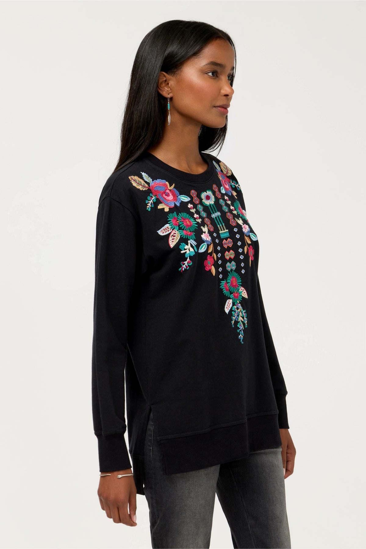 HIGH LOW CREW NECK SWEATSHIRT - Johnny Was Featured