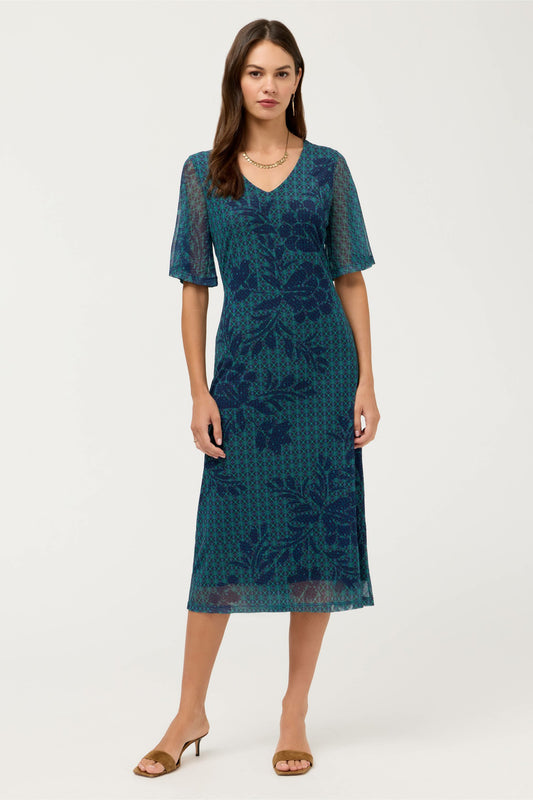 DOUBLE V-NECK MESH MIDI DRESS - Johnny Was New