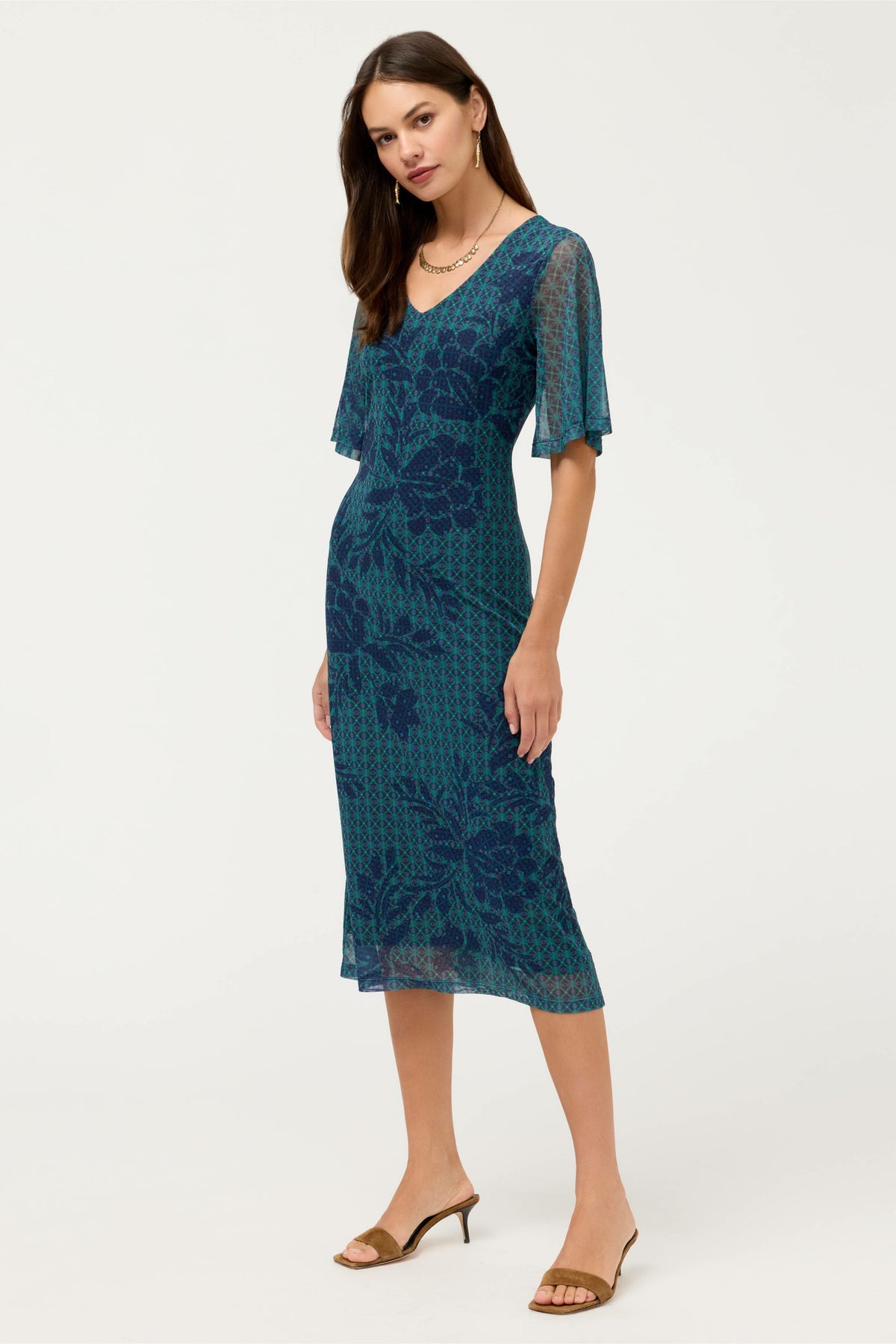 DOUBLE V-NECK MESH MIDI DRESS - Johnny Was New