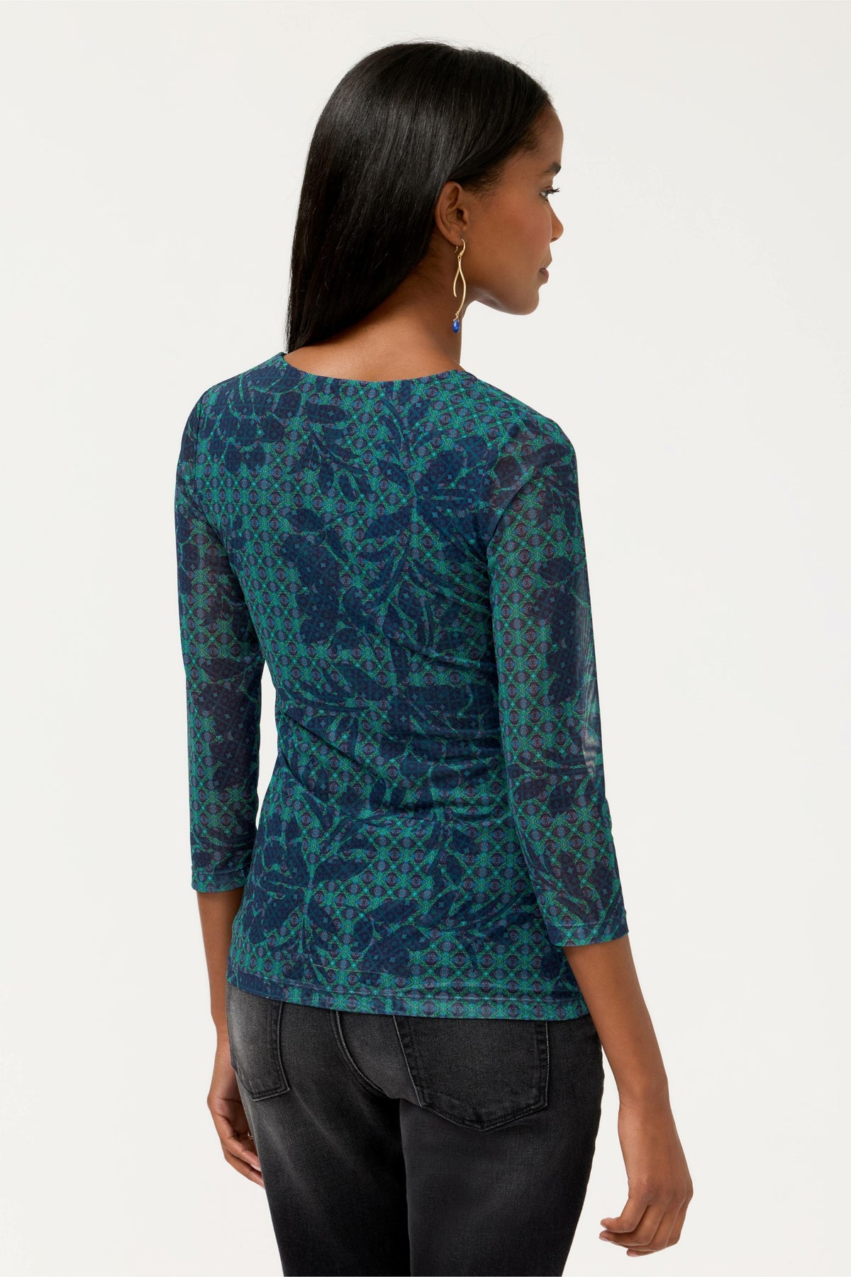 RUCHED BUTTON FRONT MESH TEE - Johnny Was Recommended
