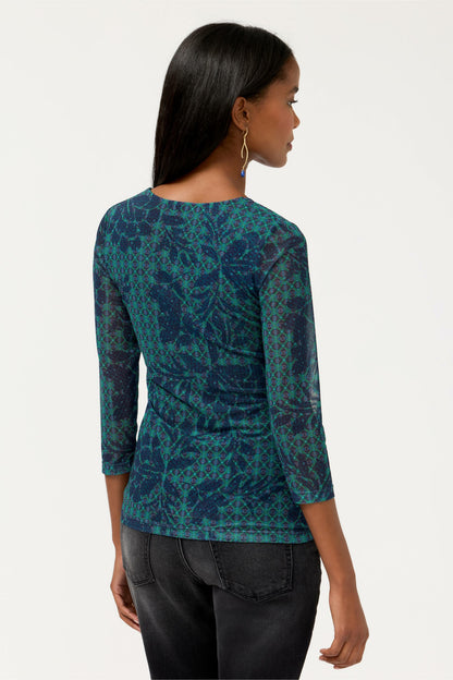 RUCHED BUTTON FRONT MESH TEE - Johnny Was Recommended