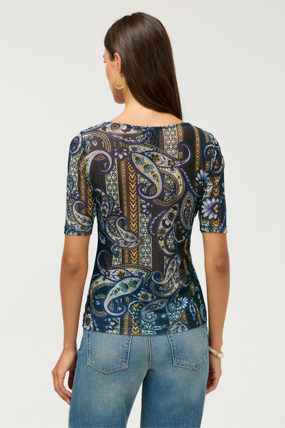 ELBOW SLEEVE SCOOP NECK MESH TEE - Johnny Was Exclusive
