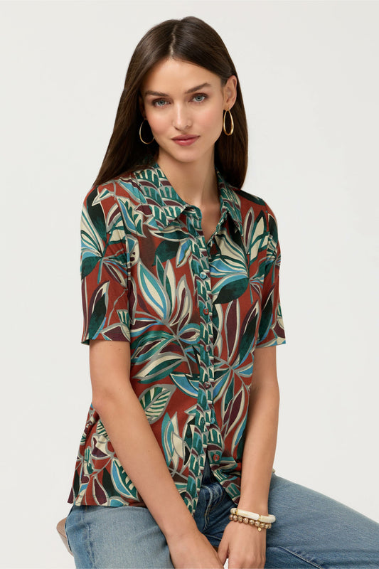 THE JANIE FAVORITE FITTED ELBOW SLEEVE BUTTON DOWN - Johnny Was Signature