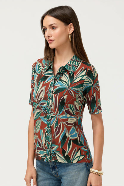 THE JANIE FAVORITE FITTED ELBOW SLEEVE BUTTON DOWN - Johnny Was Signature