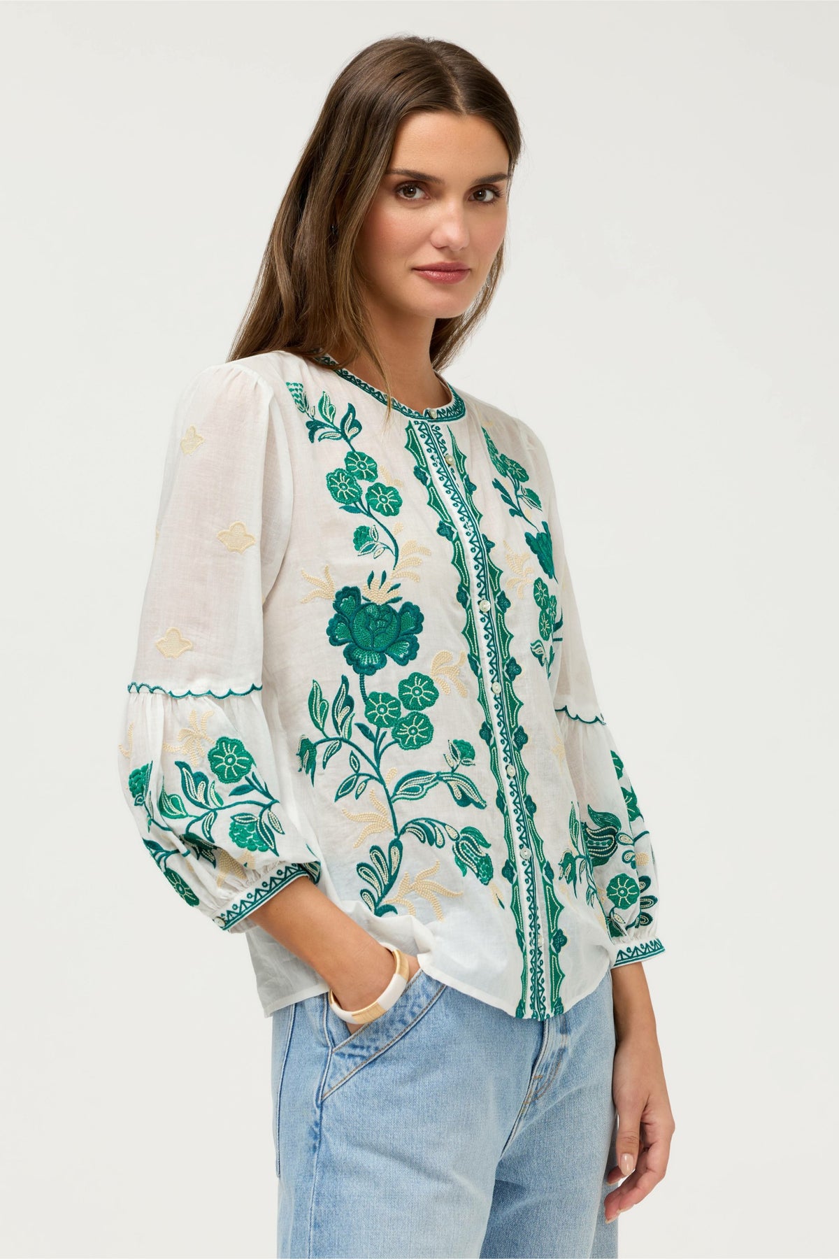 SCALLOP SLEEVE BLOUSE - Johnny Was Exclusive