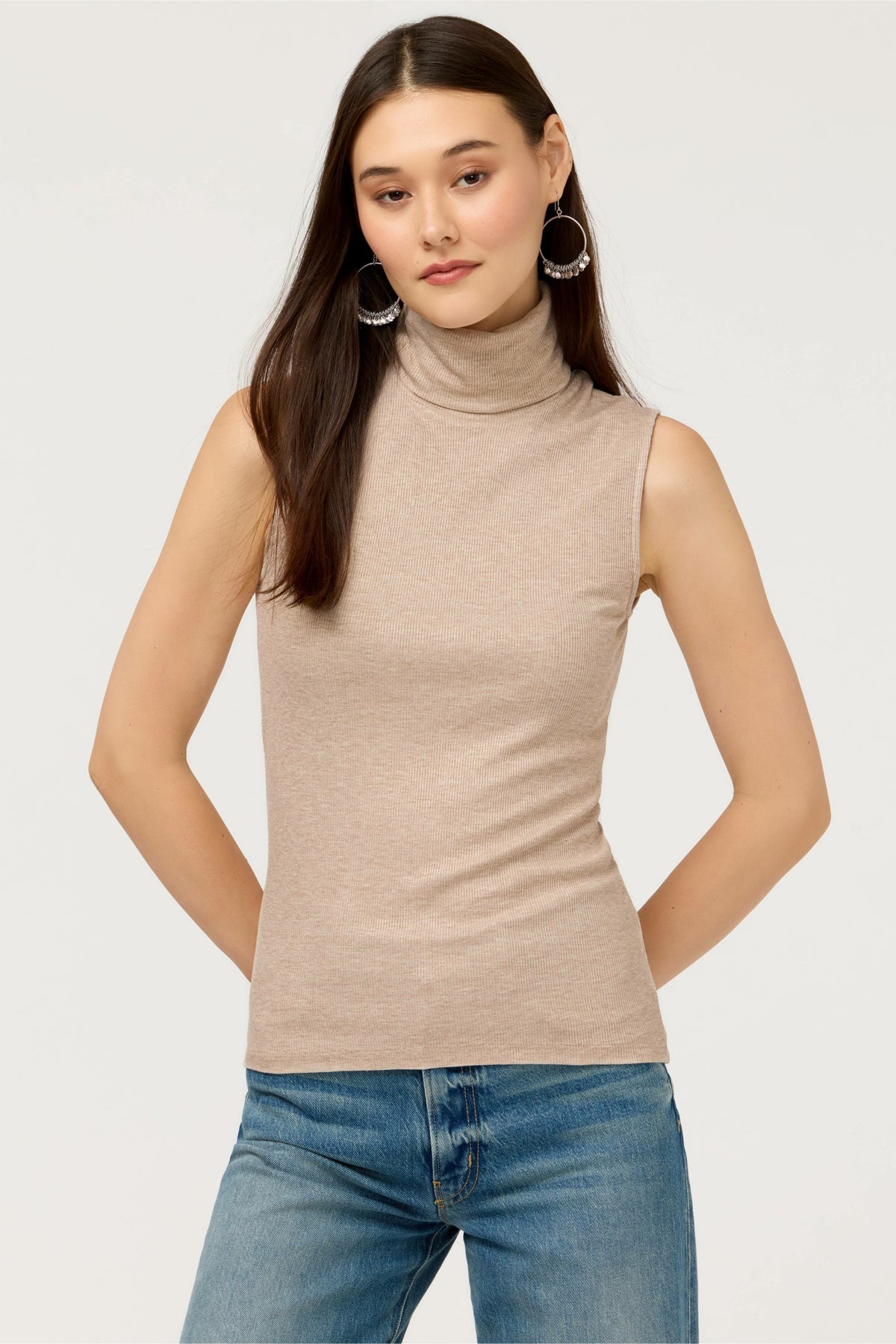 ESSENTIALS SOFT TOUCH METALLIC SLEEVELESS TURTLENECK - Johnny Was Exclusive