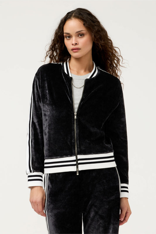 VELOUR ZIP BOMBER WITH STRIPE DETAIL - Johnny Was Trending