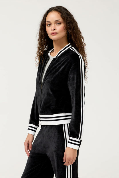 VELOUR ZIP BOMBER WITH STRIPE DETAIL - Johnny Was Trending