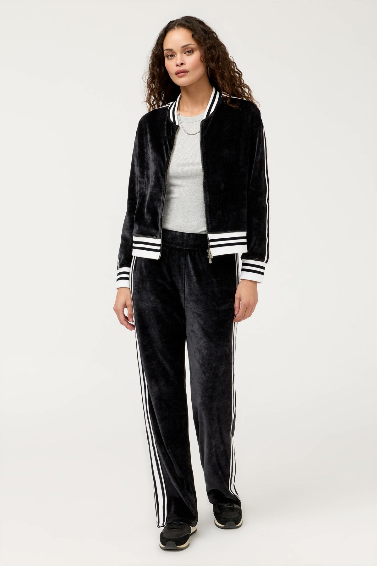 VELOUR ZIP BOMBER WITH STRIPE DETAIL - Johnny Was Trending