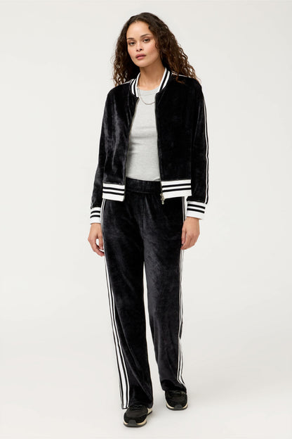 VELOUR ZIP BOMBER WITH STRIPE DETAIL - Johnny Was Trending