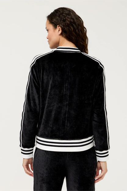 VELOUR ZIP BOMBER WITH STRIPE DETAIL - Johnny Was Trending