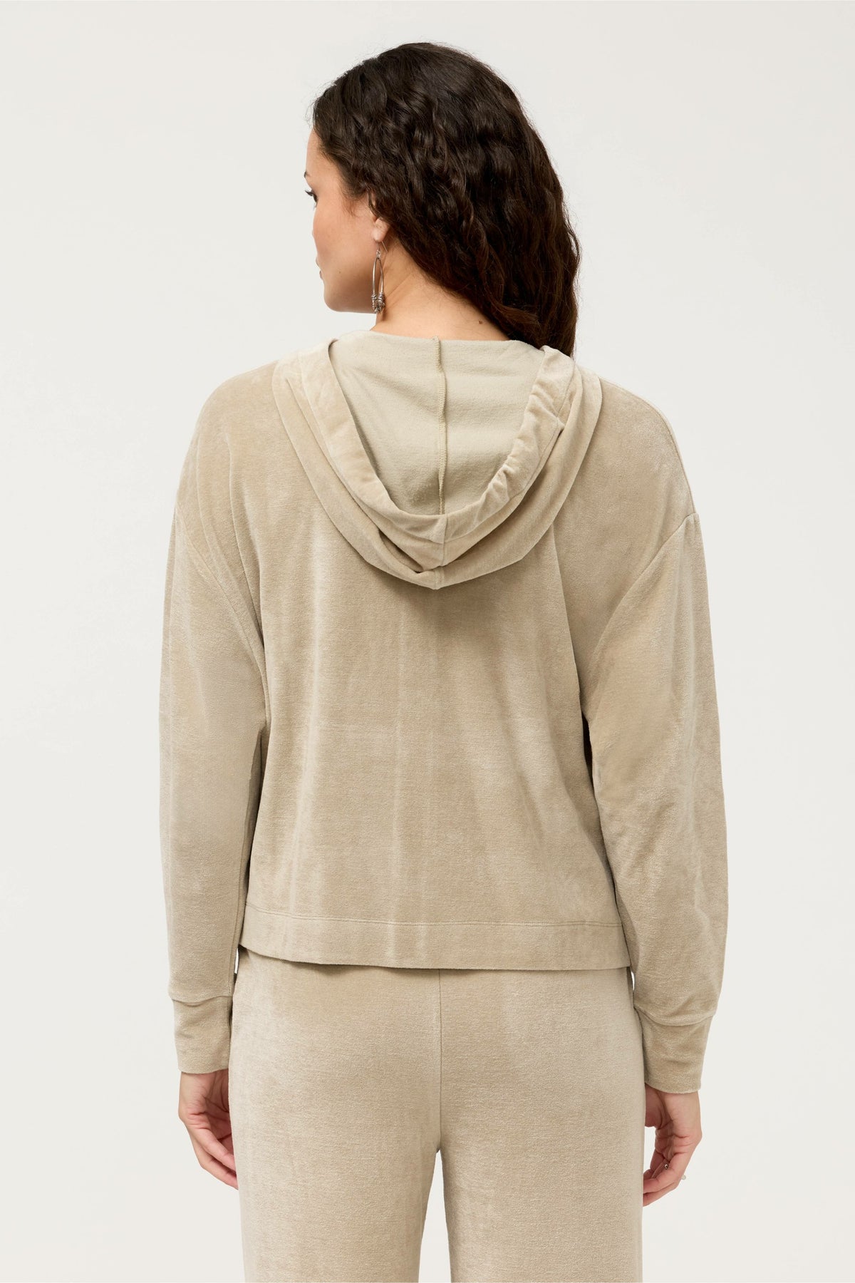 ESSENTIALS VELOUR LONG SLEEVE ZIP FRONT HOODIE - Johnny Was Best Seller