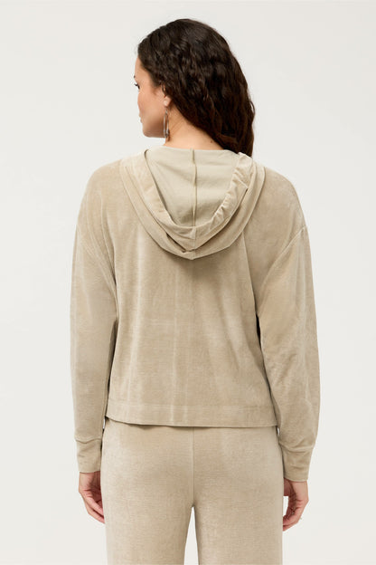 ESSENTIALS VELOUR LONG SLEEVE ZIP FRONT HOODIE - Johnny Was Best Seller