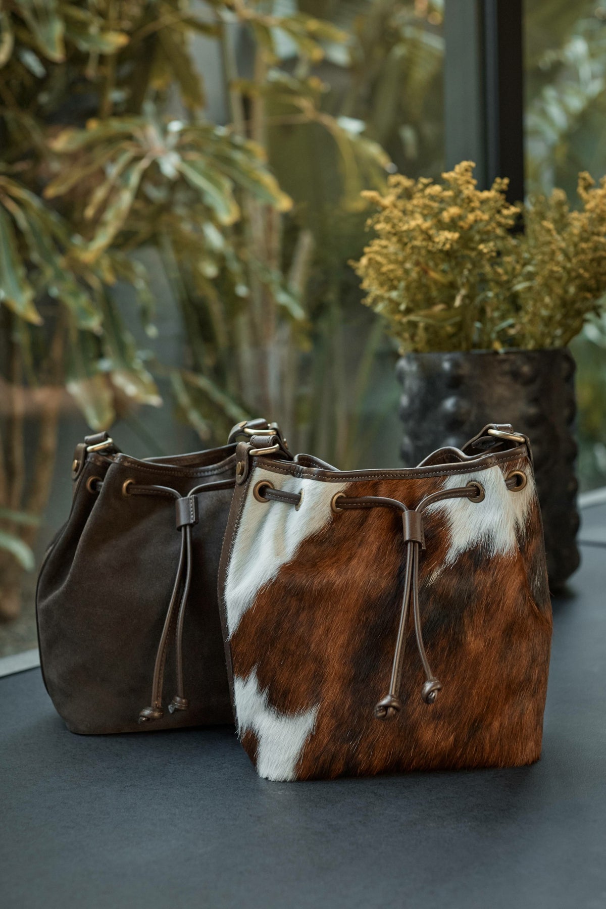 ITALIAN CALF HAIR CINCH CROSSBODY BUCKET - Johnny Was New