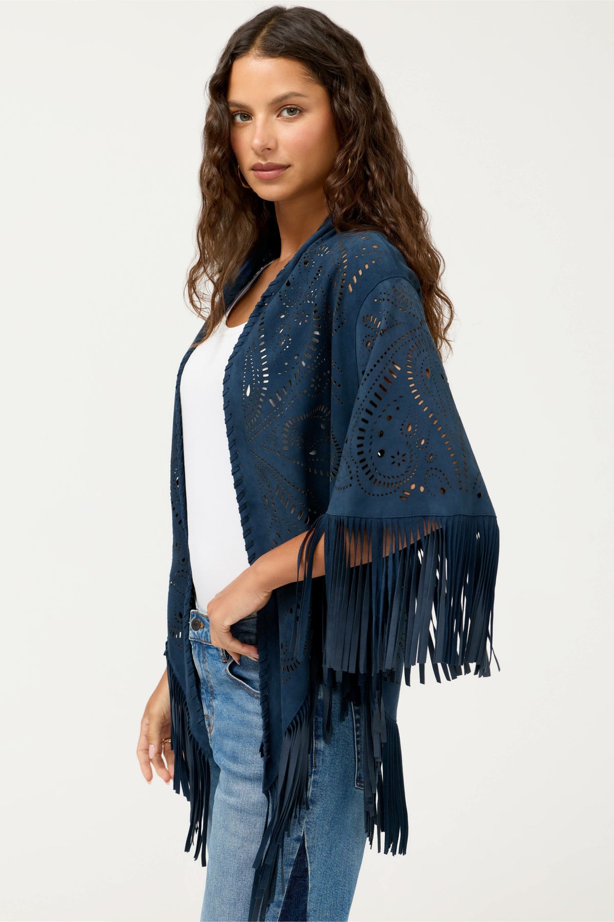 LASER CUT ITALIAN SUEDE PONCHO - Johnny Was Best Seller
