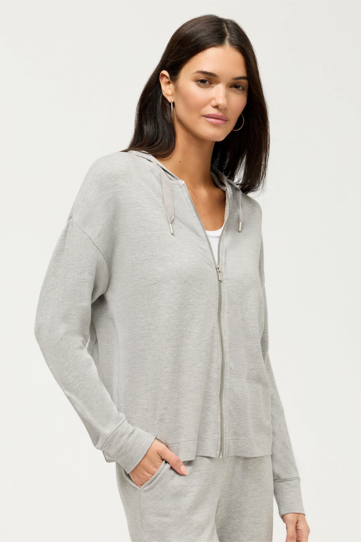 ESSENTIALS SEMI RELAXED LONG SLEEVE ZIP FRONT HOODIE - Johnny Was Featured