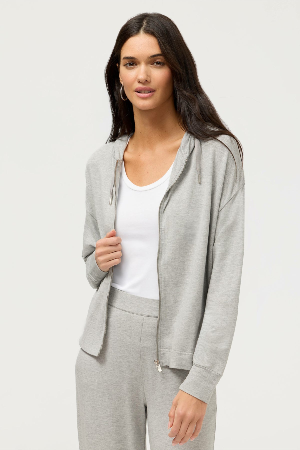 ESSENTIALS SEMI RELAXED LONG SLEEVE ZIP FRONT HOODIE - Johnny Was Featured