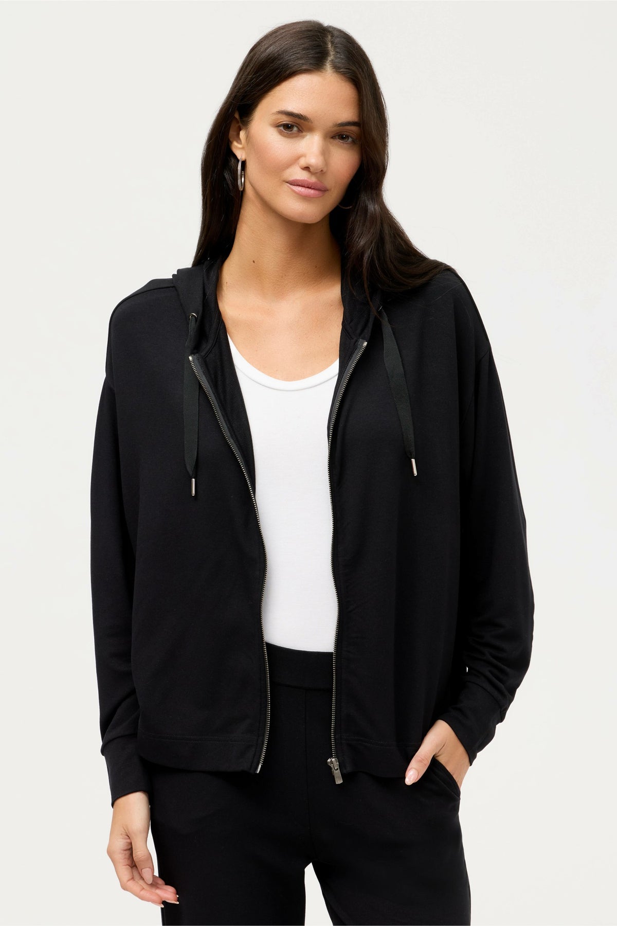 ESSENTIALS SEMI RELAXED LONG SLEEVE ZIP FRONT HOODIE - Johnny Was Popular