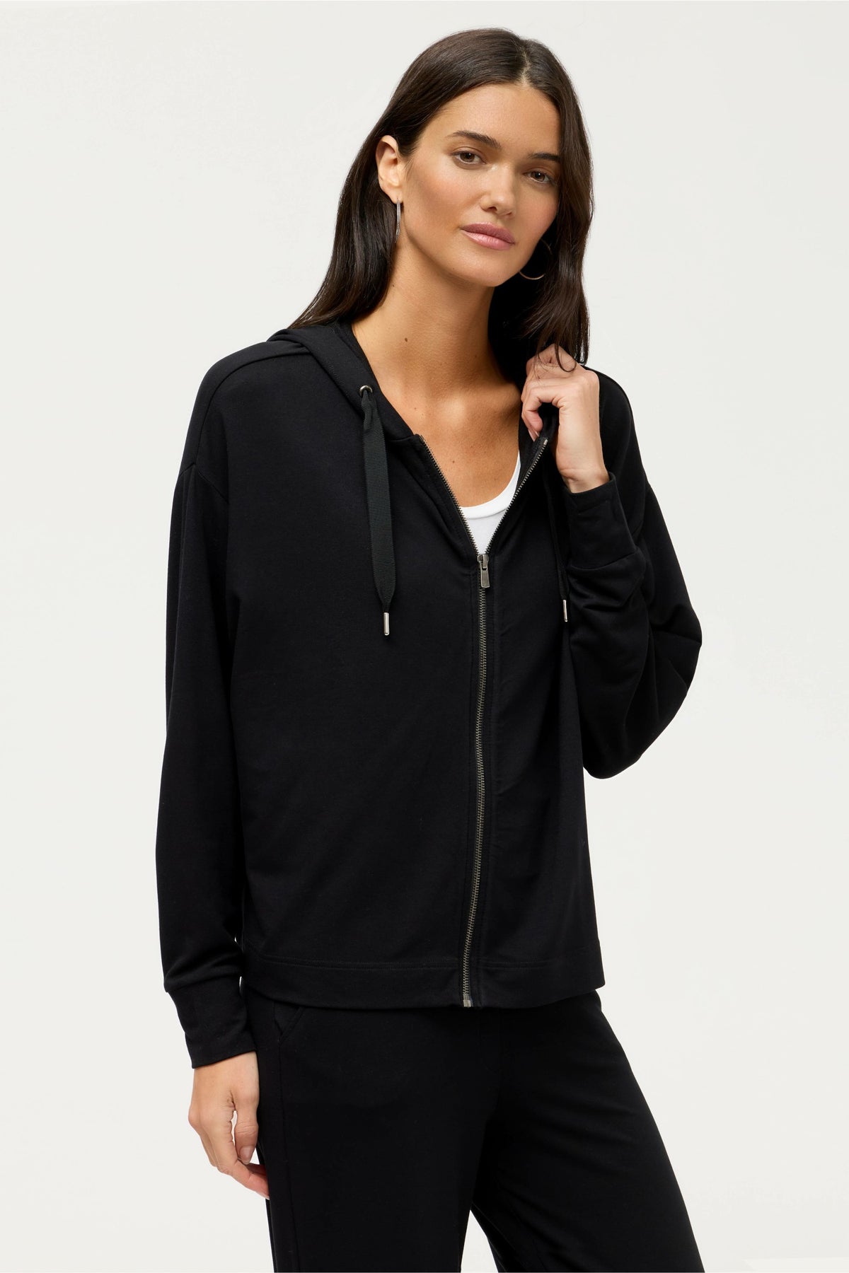 ESSENTIALS SEMI RELAXED LONG SLEEVE ZIP FRONT HOODIE - Johnny Was Popular