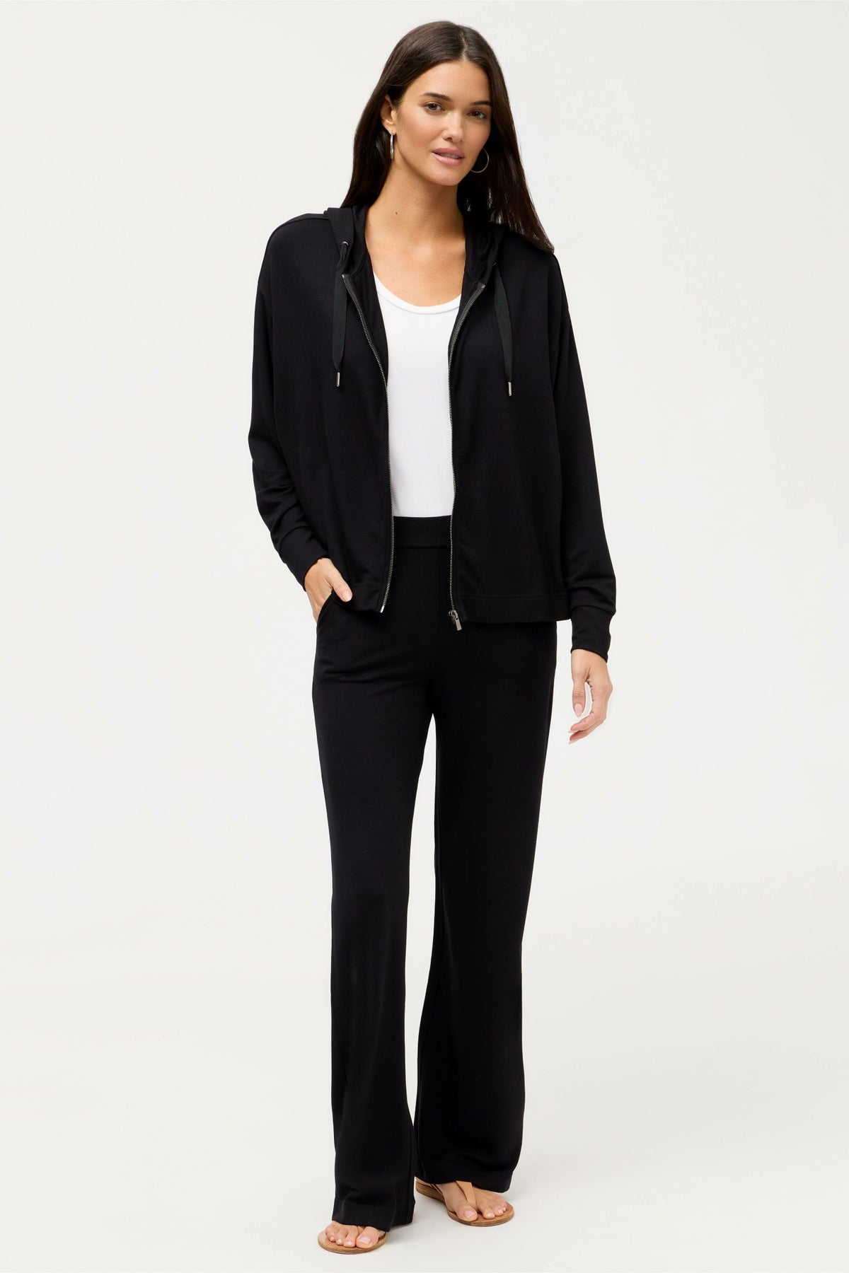 ESSENTIALS SEMI RELAXED LONG SLEEVE ZIP FRONT HOODIE - Johnny Was Popular