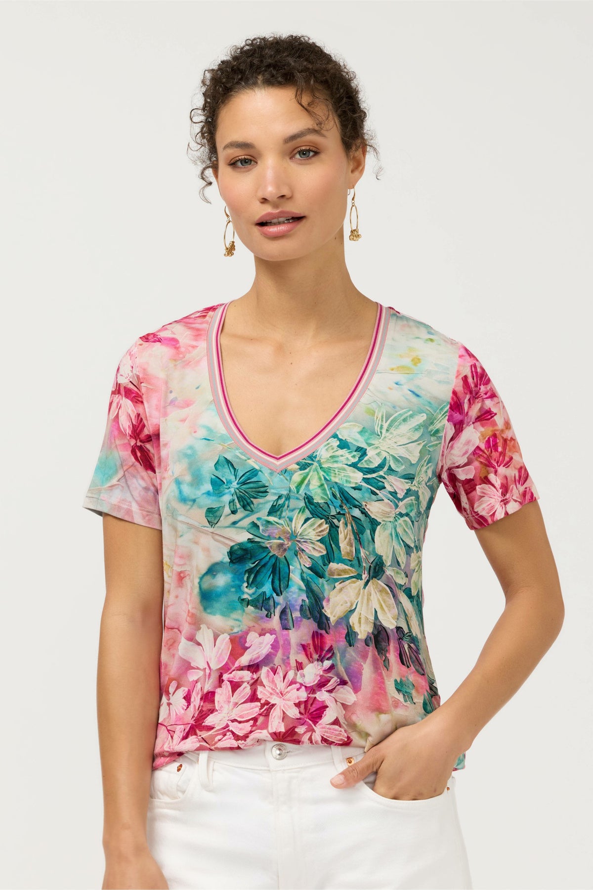 The Janie Favorite Short Sleeve V-Neck Swing Tee - Johnny Was Featured