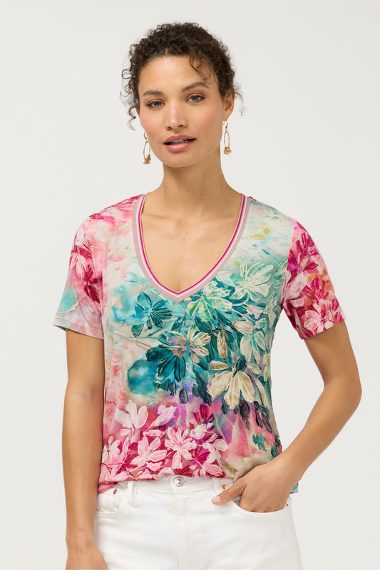 The Janie Favorite Short Sleeve V-Neck Swing Tee - Johnny Was Featured