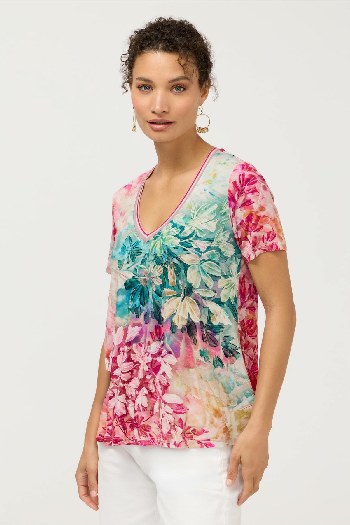 The Janie Favorite Short Sleeve V-Neck Swing Tee - Johnny Was Featured