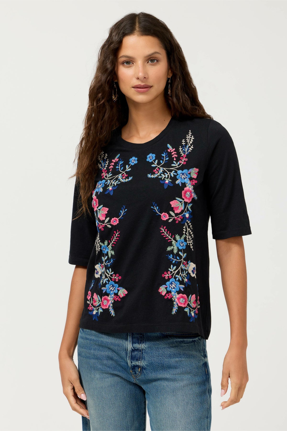 CREWNECK ELBOW SLEEVE TEE - Johnny Was Best Seller