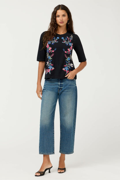 CREWNECK ELBOW SLEEVE TEE - Johnny Was Popular