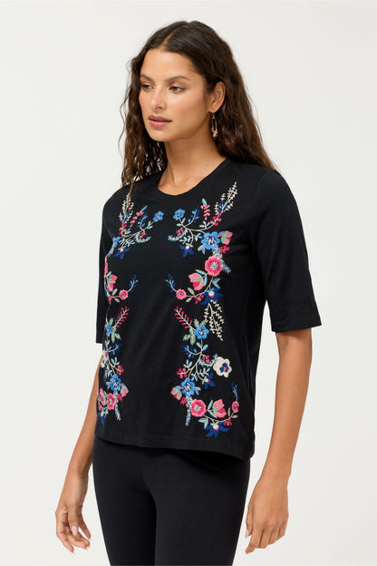 CREWNECK ELBOW SLEEVE TEE - Johnny Was Popular