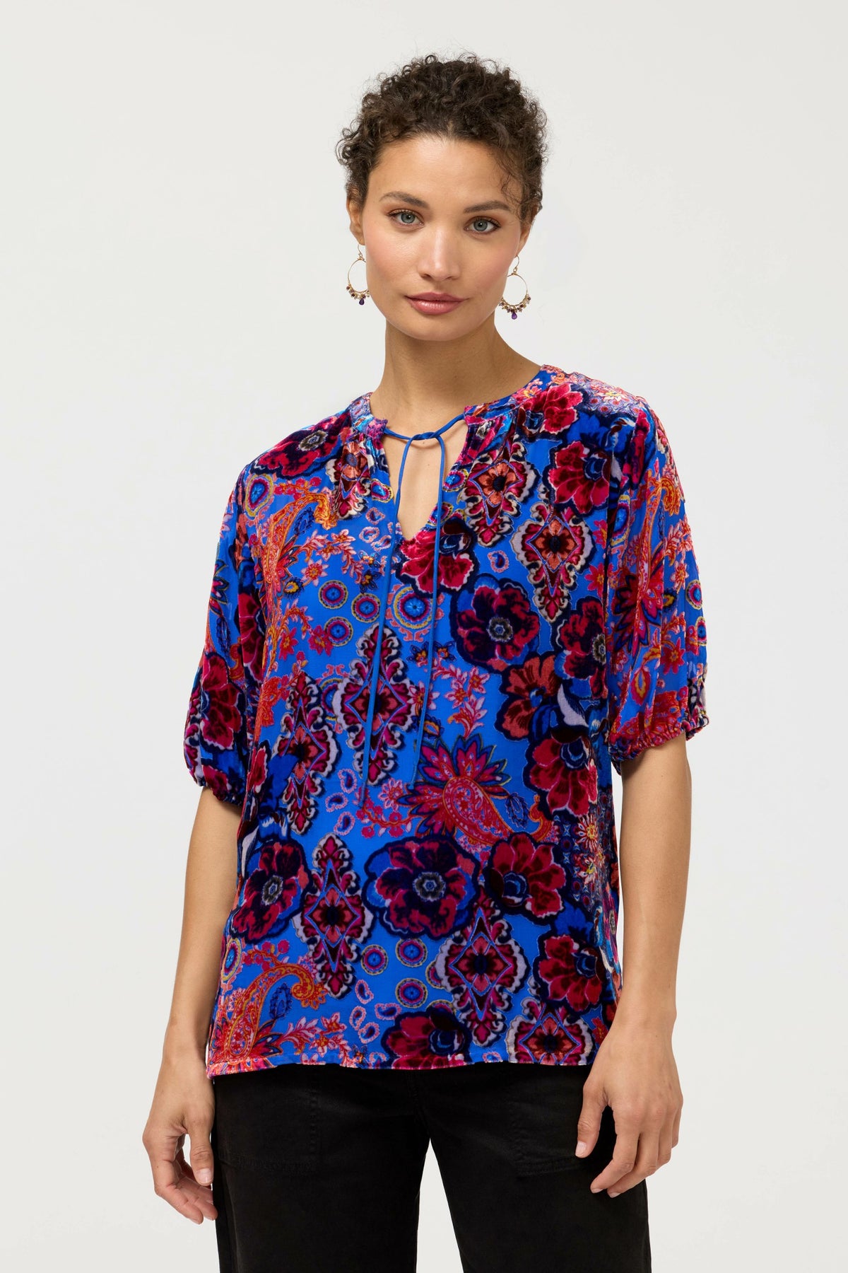 MARGOT SHORT SLEEVE BLOUSE - Johnny Was Exclusive
