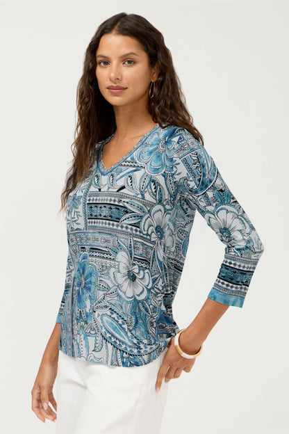 THE JANIE FAVORITE 3/4 SLEEVE V-NECK SWING TEE - Johnny Was Recommended