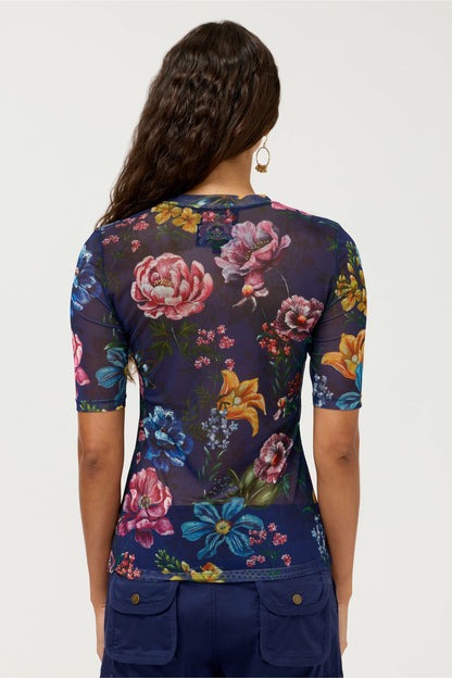 V-NECK ELBOW SLEEVE MESH TOP - Johnny Was Featured