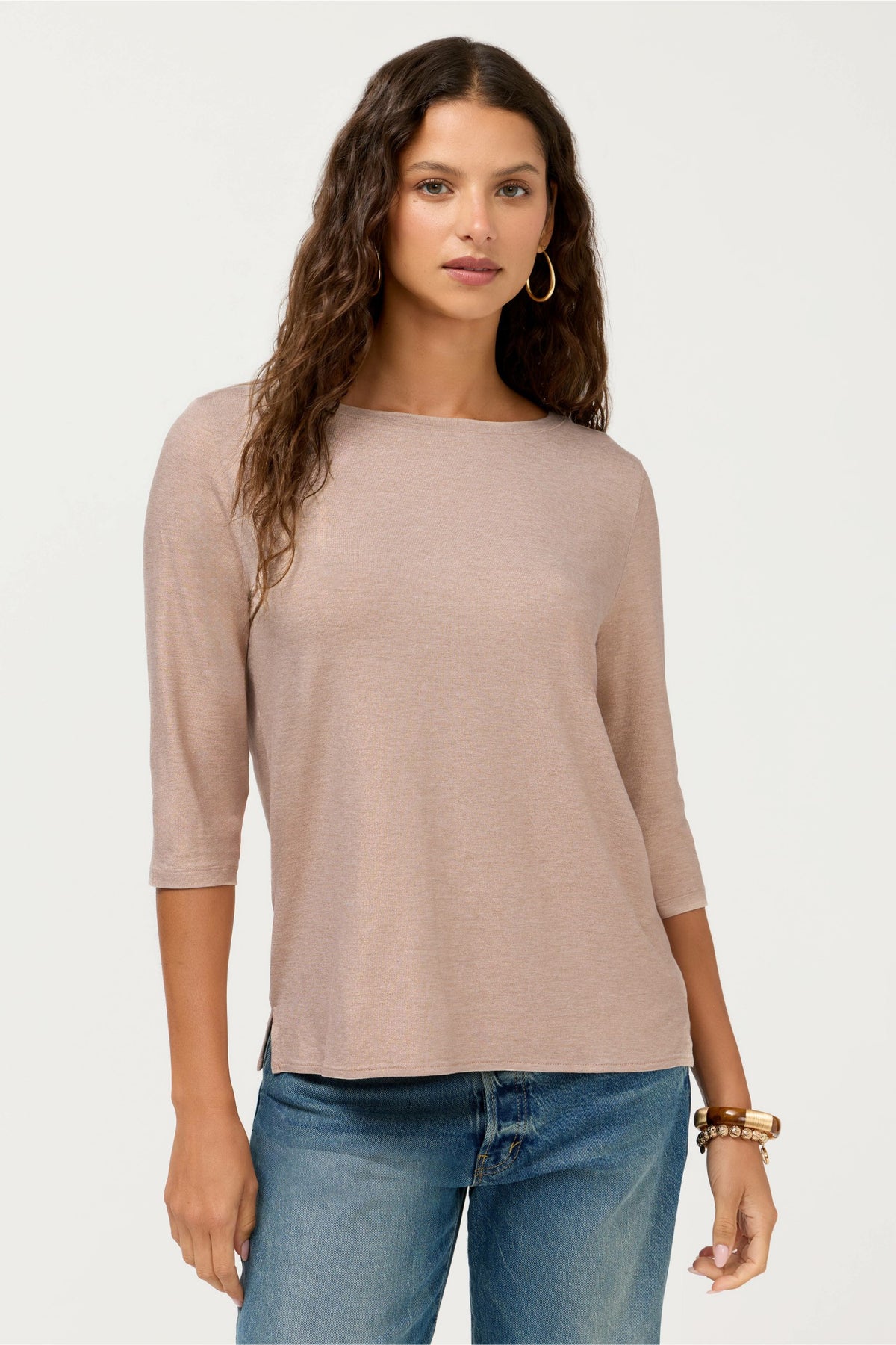 ESSENTIALS METALLIC 3/4 SLEEVE BOATNECK - Johnny Was New