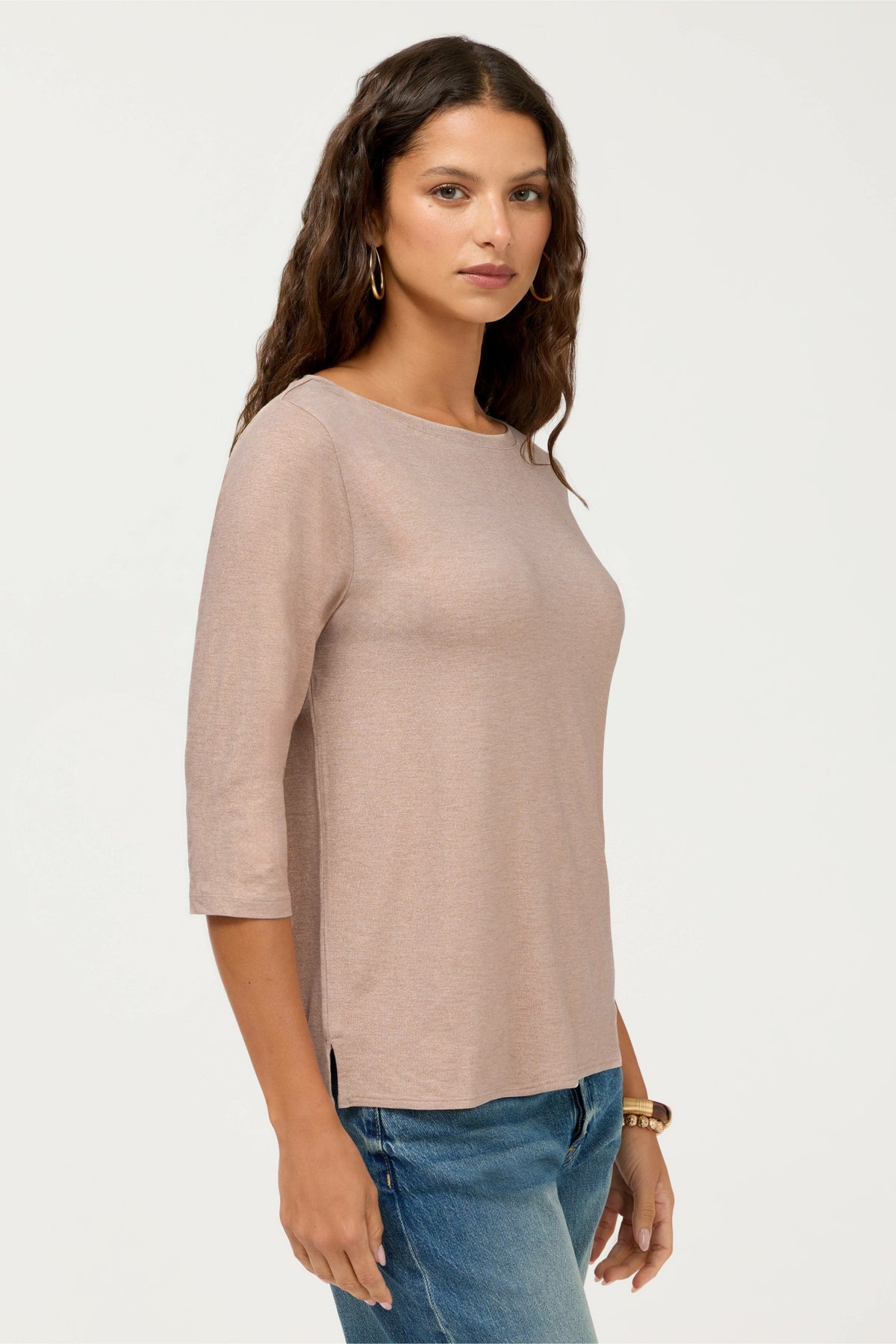 ESSENTIALS METALLIC 3/4 SLEEVE BOATNECK - Johnny Was New