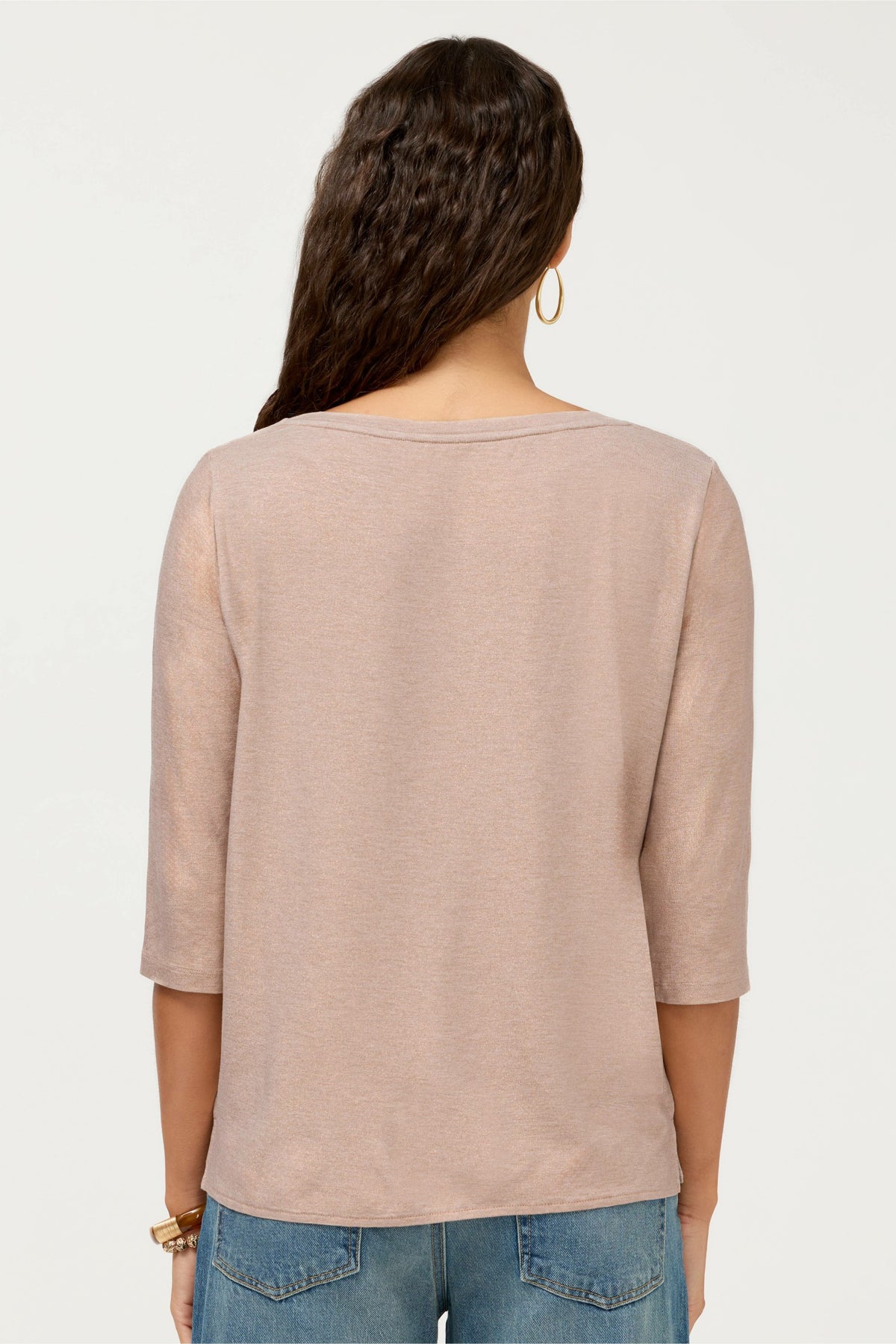 ESSENTIALS METALLIC 3/4 SLEEVE BOATNECK - Johnny Was New