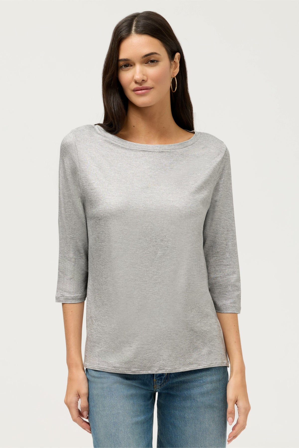 ESSENTIALS METALLIC 3/4 SLEEVE BOATNECK - Johnny Was Trending