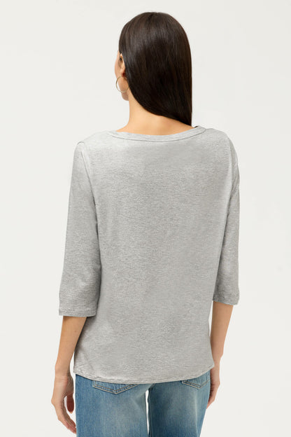 ESSENTIALS METALLIC 3/4 SLEEVE BOATNECK - Johnny Was Trending