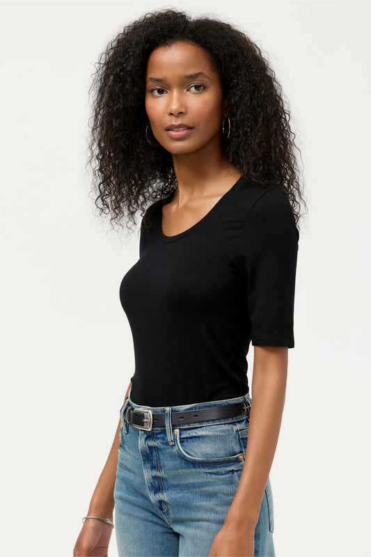 ESSENTIALS ELBOW SLEEVE SCOOP NECK - Johnny Was Recommended