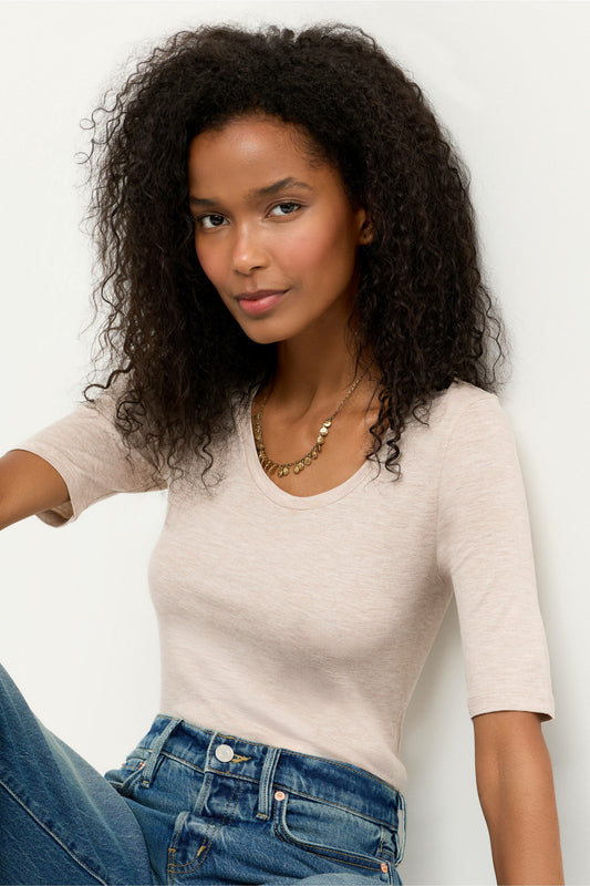 ESSENTIALS ELBOW SLEEVE SCOOP NECK - Johnny Was Exclusive