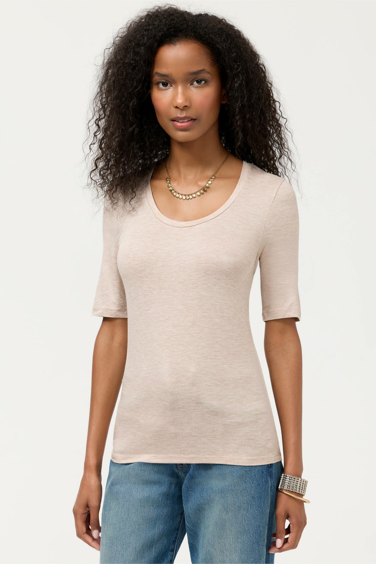 ESSENTIALS ELBOW SLEEVE SCOOP NECK - Johnny Was Exclusive
