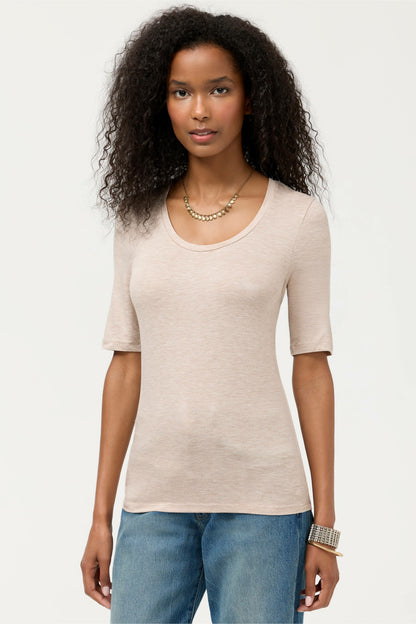ESSENTIALS ELBOW SLEEVE SCOOP NECK - Johnny Was Exclusive