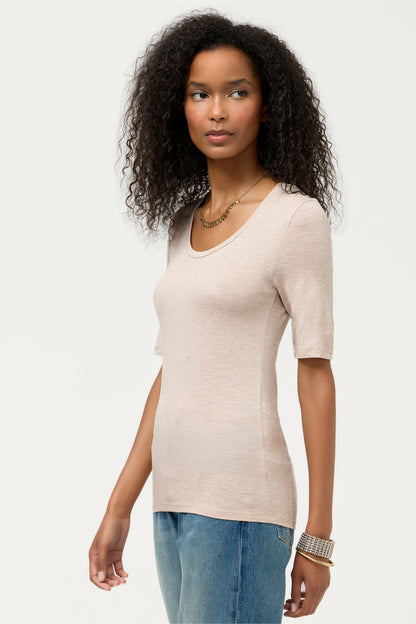 ESSENTIALS ELBOW SLEEVE SCOOP NECK - Johnny Was Exclusive