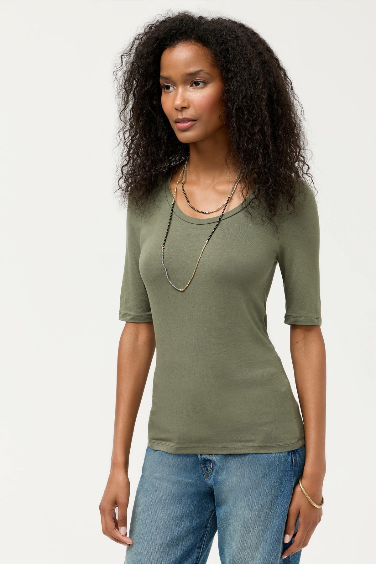 ESSENTIALS ELBOW SLEEVE SCOOP NECK - Johnny Was Signature