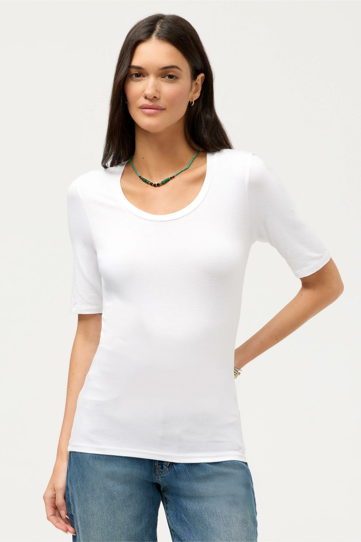 ESSENTIALS ELBOW SLEEVE SCOOP NECK - Johnny Was New